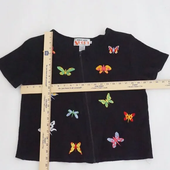 Vintage Richard Sport Black Butterfly Embroidered Zip Front Knit Vest L - Picture 3 of 9